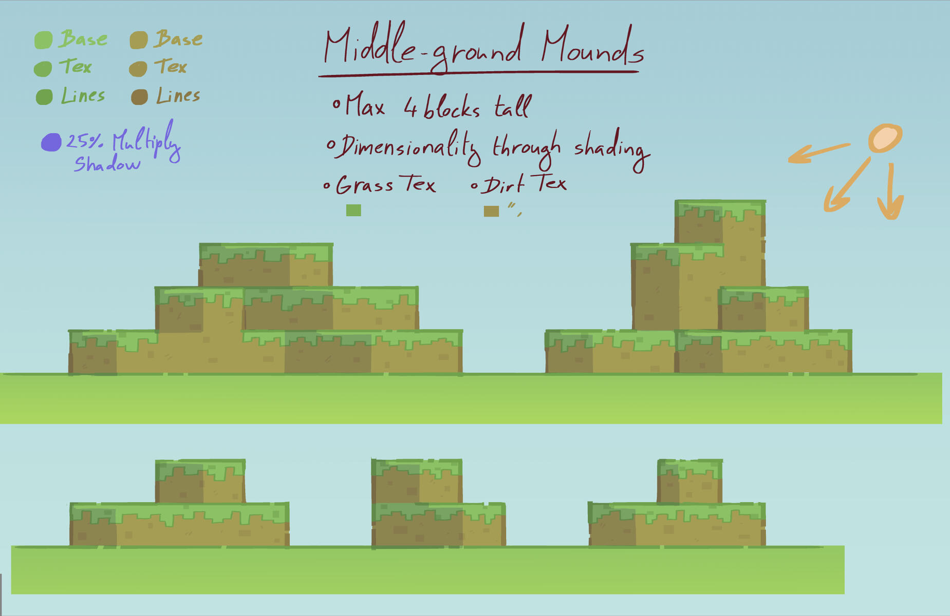 Stylized Minecraft Mounds for Background artwork